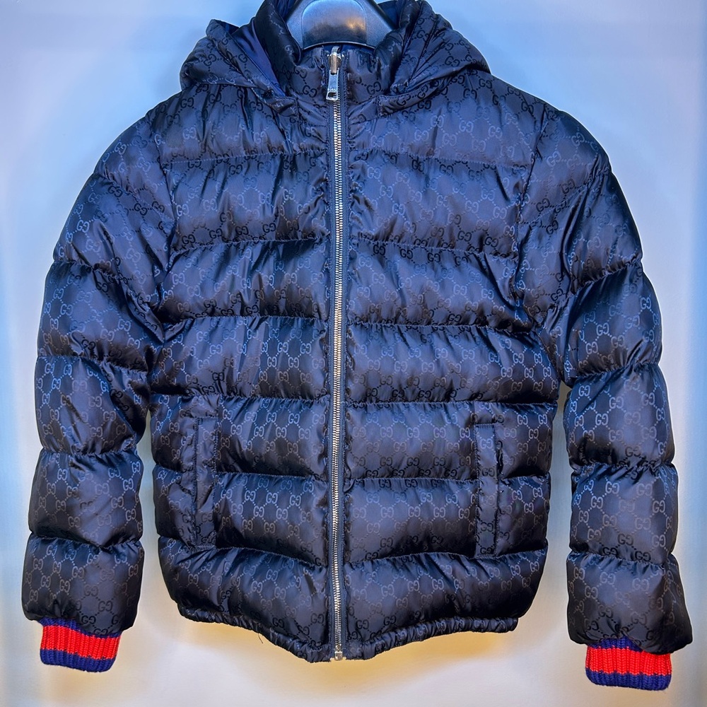 Reversible Gucci Black Puffer Jacket with Hood and Ribbed Cuffs